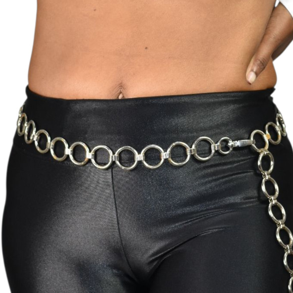 Metal Chain Belt Hoops Loops Circle O Ring Waist Silver Tone One Size Adjustable - Picture 9 of 13